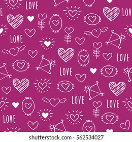 Seamless pattern with hand drawn hearts for Valentine's Day, mother's day, birthday, wedding. Vector