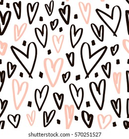 Seamless pattern with hand drawn hearts. Creative expressive background