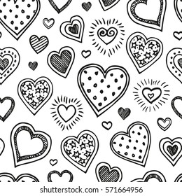 Seamless pattern with hand drawn hearts. Valentine's day background. Vector illustration.