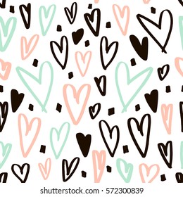 Seamless pattern with hand drawn hearts. Creative expressive background.Vector hearts texture