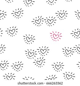 Seamless pattern with hand drawn hearts for textile, wallpapers, gift wrap and scrapbook. Elements for mother's day, Valentine's Day, birthday, wedding. Vector.