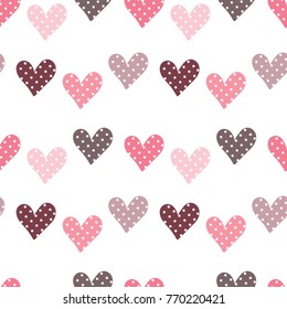 Seamless Pattern of Hand Drawn Hearts with Dots on White Background