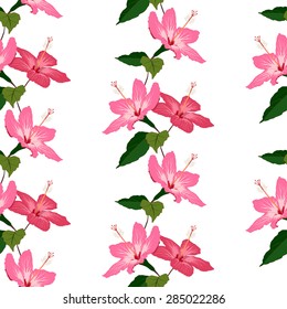 Seamless pattern with hand drawn hibiscus flowers on white background. Can be used for wallpaper, wrapping paper,Â decorating of textiles.
