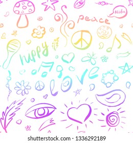 Seamless pattern with hand drawn hippie peace symbol. Hippy pacific sign