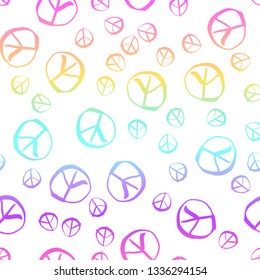 Seamless pattern with hand drawn hippie peace symbol. Hippy pacific sign