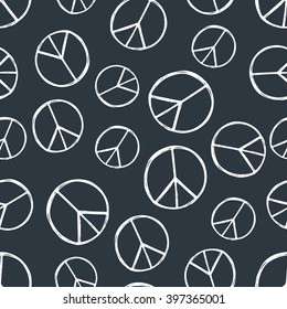Seamless pattern with  hand drawn hippie peace symbol. Hippy pacific sign. Boho vintage fashion. Monochrome wallpaper.