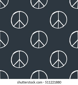 Seamless pattern with  hand drawn hippie peace symbol. Hippy pacific sign.  Boho vintage fashion.