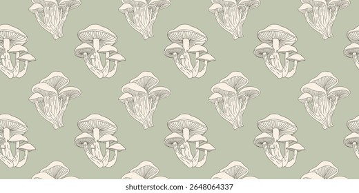 Padrão contínuo com cogumelos de mel desenhados à mão. Fundo imprimível, tecido, têxtil, papel de parede.