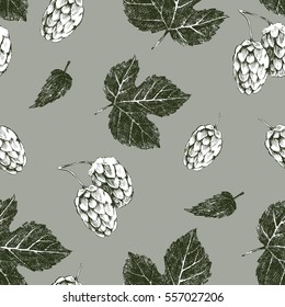 Seamless pattern with hand drawn hop - vector illustration