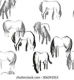 Seamless pattern with hand drawn horses.