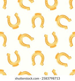 Seamless pattern of hand drawn of horseshoes on isolated background. Design for St. Patrick’s day celebration, party decoration, scrapbooking, home decor, textile, paper crafts