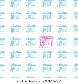 Seamless pattern with hand drawn of houses, textured background for your design projects, textile, wrapping, wallpaper, web