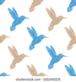 Seamless pattern with hand drawn hummingbird. Vector illustration