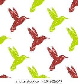 Seamless pattern with hand drawn hummingbird. Vector illustration