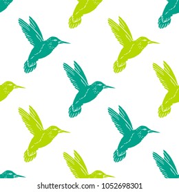 Seamless pattern with hand drawn hummingbird. Vector illustration