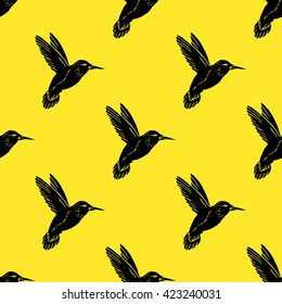 Seamless pattern with hand drawn hummingbird. Vector illustration