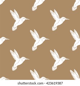 Seamless pattern with hand drawn hummingbird. Vector illustration