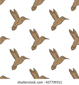 Seamless pattern with hand drawn hummingbird. Vector illustration
