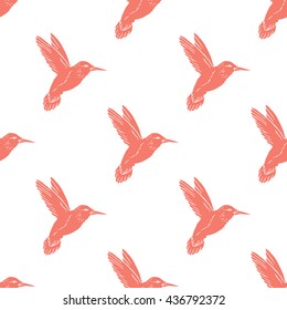Seamless pattern with hand drawn hummingbird. Vector illustration