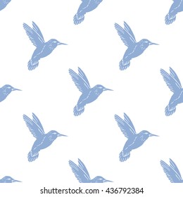 Seamless pattern with hand drawn hummingbird. Vector illustration