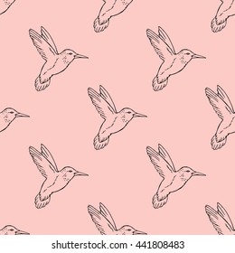 Seamless pattern with hand drawn hummingbird. Vector illustration