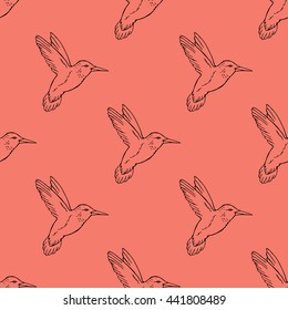 Seamless pattern with hand drawn hummingbird. Vector illustration