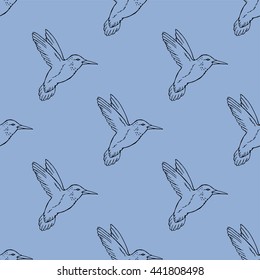 Seamless pattern with hand drawn hummingbird. Vector illustration