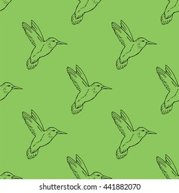 Seamless pattern with hand drawn hummingbird. Vector illustration