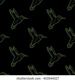 Seamless pattern with hand drawn hummingbird. Vector illustration