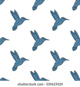 Seamless pattern with hand drawn hummingbird. Vector illustration