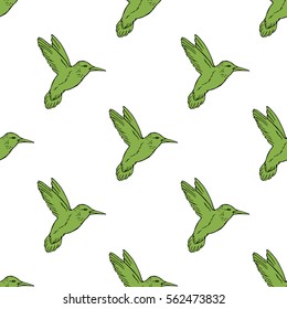 Seamless pattern with hand drawn hummingbird. Vector illustration
