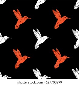 Seamless pattern with hand drawn hummingbird. Vector illustration