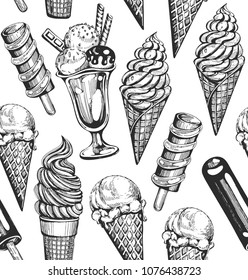 Seamless pattern with hand drawn ice cream