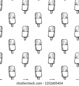 Seamless pattern hand drawn ice cream doodle. Sketch style icon. Decoration element. Isolated on white background. Flat design. Vector illustration.