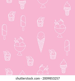 Seamless pattern. Hand drawn ice cream. Summer menu. Minimal design. Pink background