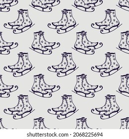 Seamless Pattern Hand Drawn Ice Skates. Vector Outline Skates Design For Wallpaper, Background, Wrapper.