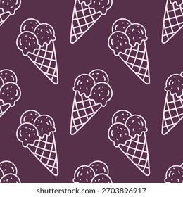 Padrão sem costura com cones de sorvete desenhados à mão. Textura de doodle para têxteis, papel de embrulho ou papel de parede
