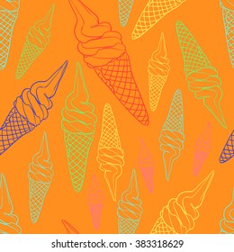 Seamless pattern with hand drawn ice cream