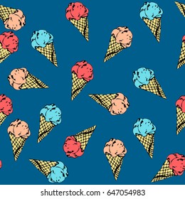 Seamless pattern with hand drawn ice cream cone