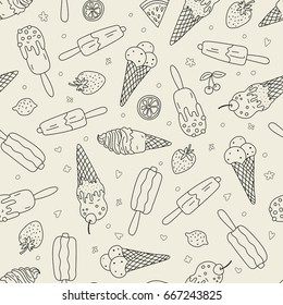 Seamless pattern with hand drawn ice cream