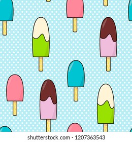 Seamless pattern with hand drawn ice-creams. Vector illustration in cartoon style