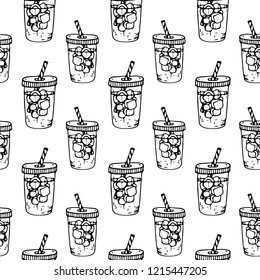 Seamless pattern hand drawn ice-glass. Doodle black sketch. Sign symbol. Decoration element. Isolated on white background. Flat design. Vector illustration.