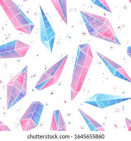 Patrón sin inconvenientes con ilustración a mano de las coloridas gemas de cristal. Fondo vectorial con piedras en fondo blanco.