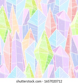 Seamless pattern with hand drawn illustration of colorful crystal gems. Vector background with gem stones.