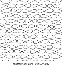 Seamless pattern of hand drawn infinity signs on a white background. Vector illustration for printing on paper, fabric, packaging, wallpaper.