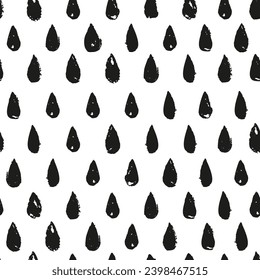 Seamless pattern of hand drawn ink rain drops brush strokes, grunge style wallpaper.