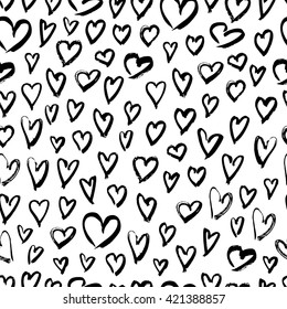 Seamless pattern with hand drawn ink grunge hearts on white background vector illustration. Abstract hand drawn seamless pattern
