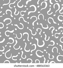 Seamless pattern with hand drawn ink question marks. Vector illustration for fabric, cards, invitations, wrapping paper, stationery and web backgrounds