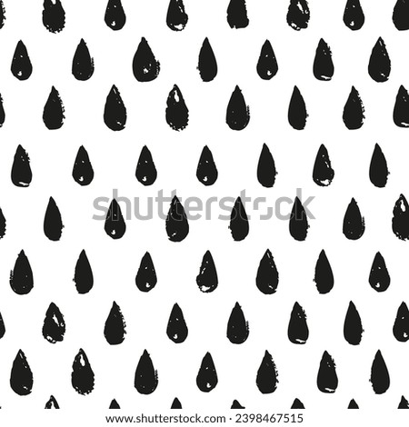 Seamless pattern of hand drawn ink rain drops brush strokes, grunge style wallpaper.