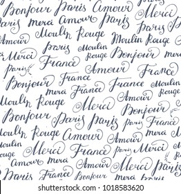 Seamless pattern with hand drawn inscriptions French word